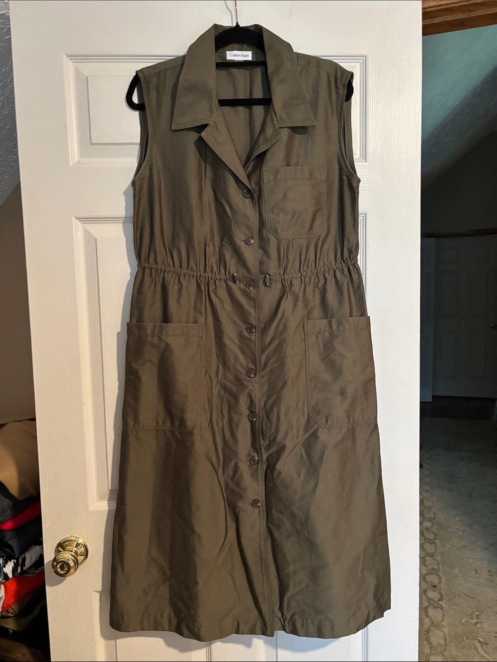 Calvin Klein Olive Green Sleeveless Button-Front Dress